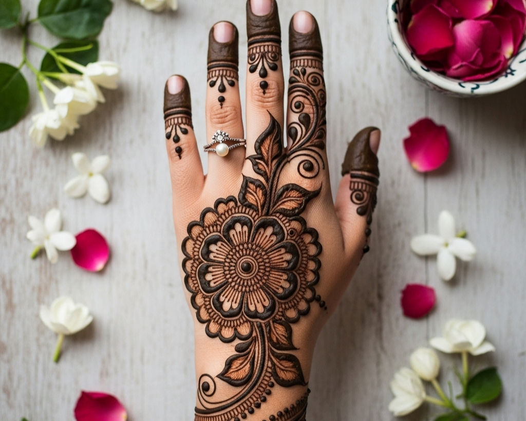 Instagram Stylish Back Hand Mehndi Designs Flower