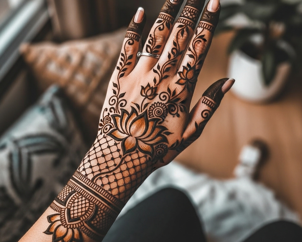 Instagram Stylish Back Hand Mehndi Designs Lotus