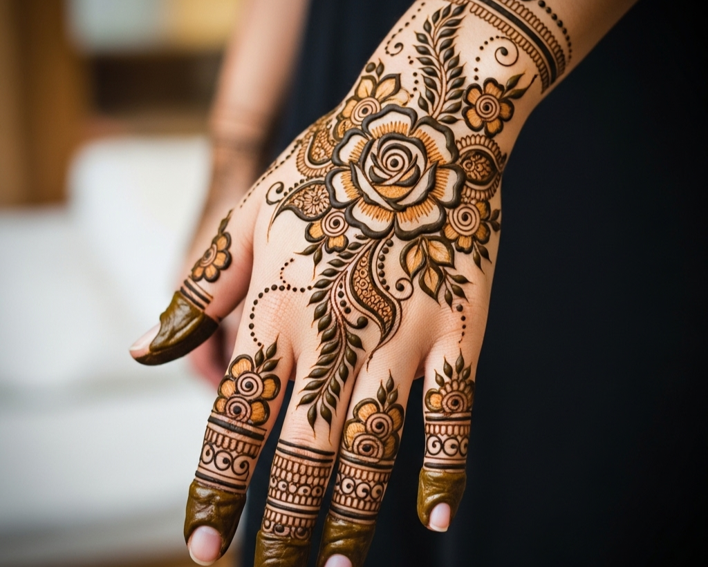 Instagram Stylish Back Hand Mehndi Designs Rose