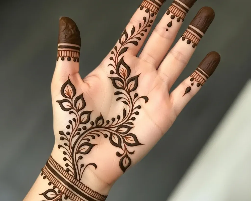 arabic simple leaf mehndi designs for front hand