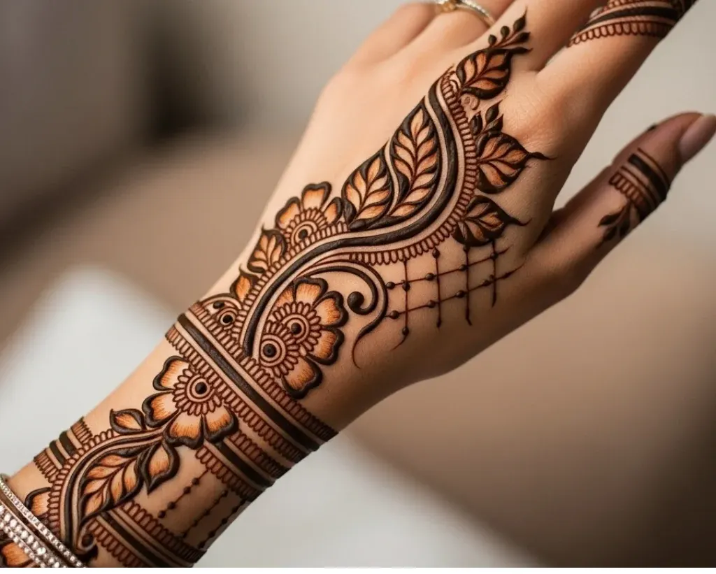 Back Side Mehndi Design Leaf