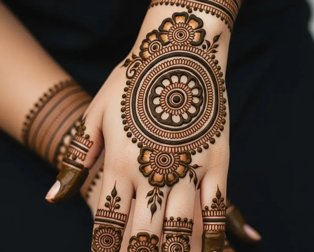 Circle Mehndi Designs for Back Hand
