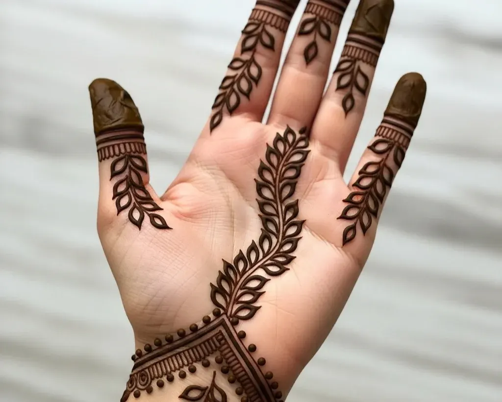 easy easy leaf mehndi designs for front hand