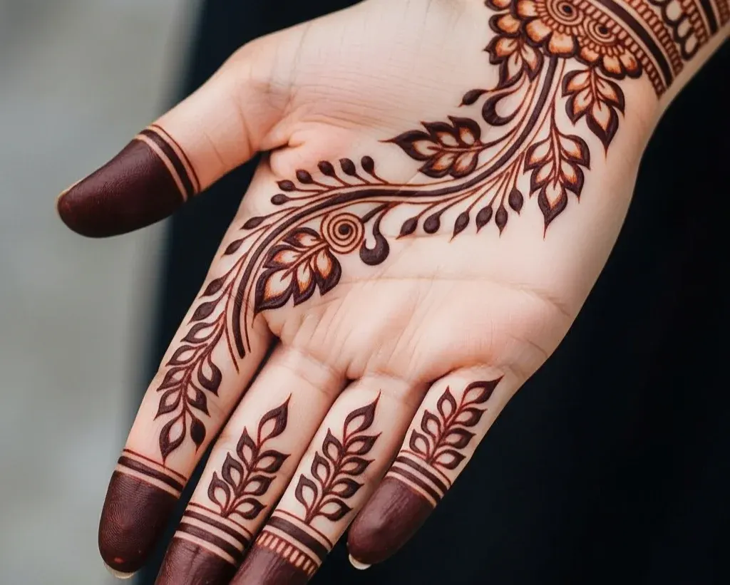 finger finger leaf mehndi designs for front hand