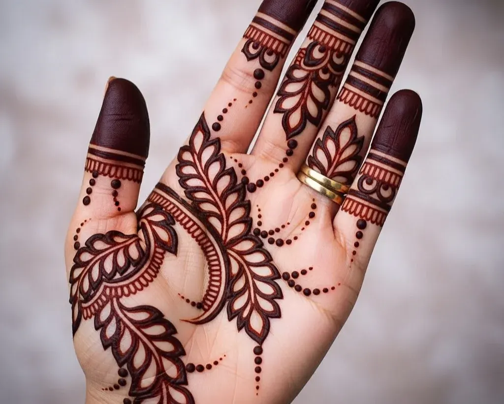 finger finger leaf mehndi designs for front hand