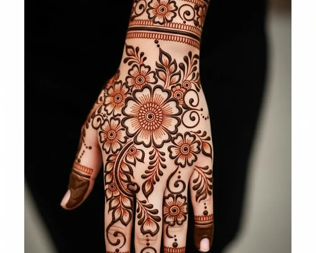 Flower Flower Stylish Back Hand Mehndi Design