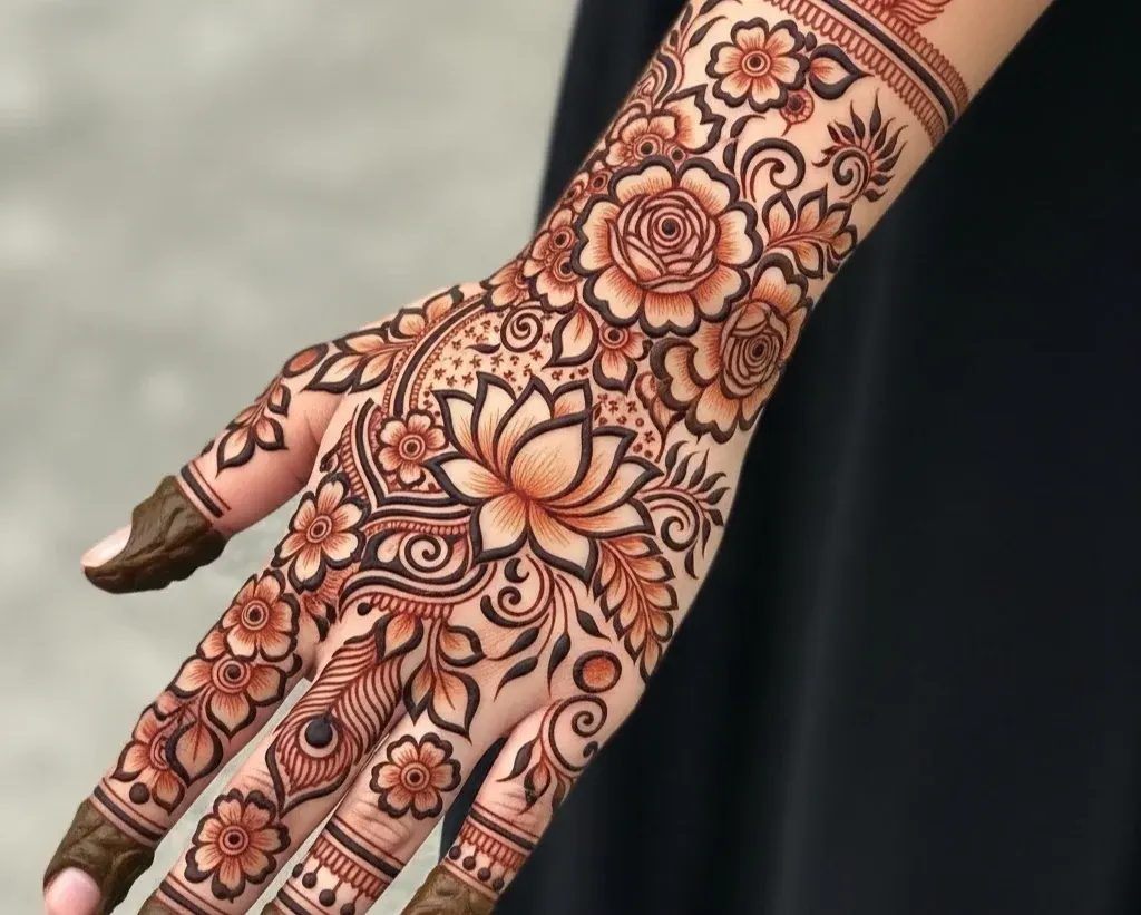 Flower Stylish Back Hand Mehndi Design