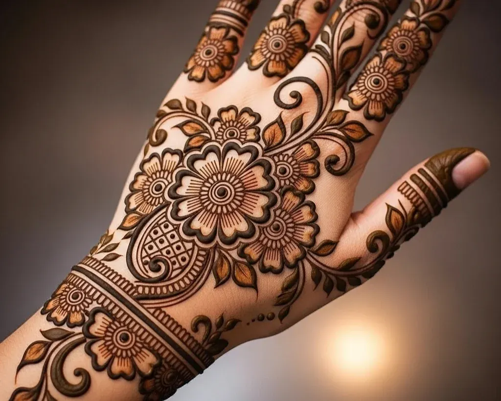 Flower Stylish Back Hand Mehndi Design Arabic
