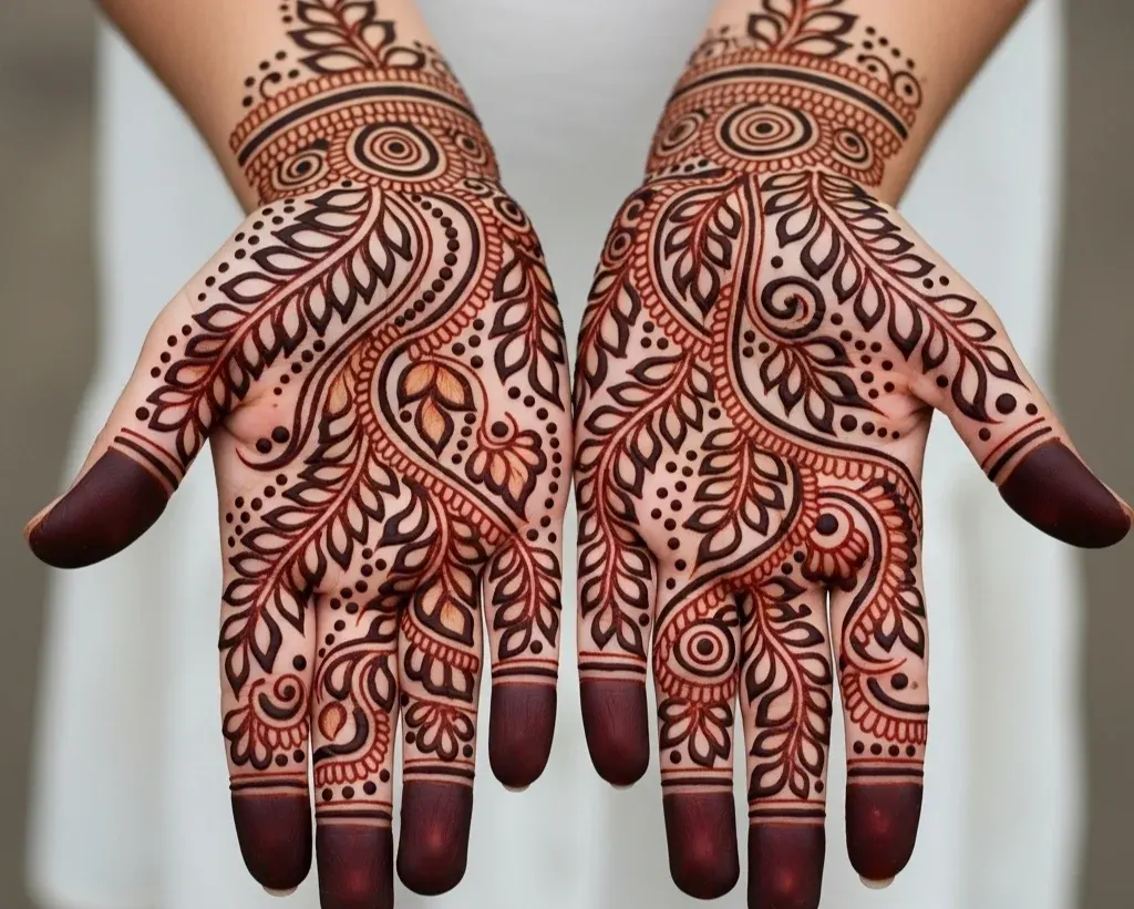 girl leaf mehndi designs for front hand