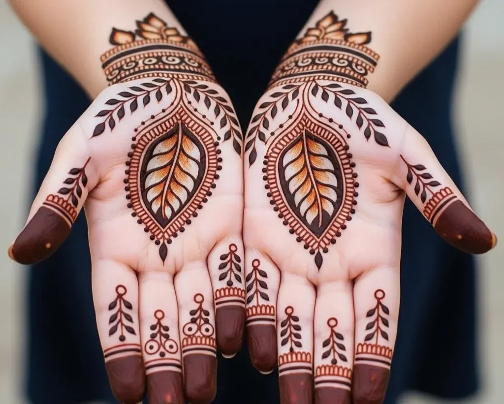 girl leaf mehndi designs for front hand
