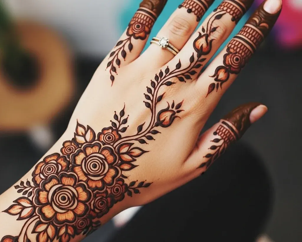 Instagram Stylish Back Hand Mehndi Designs Rose