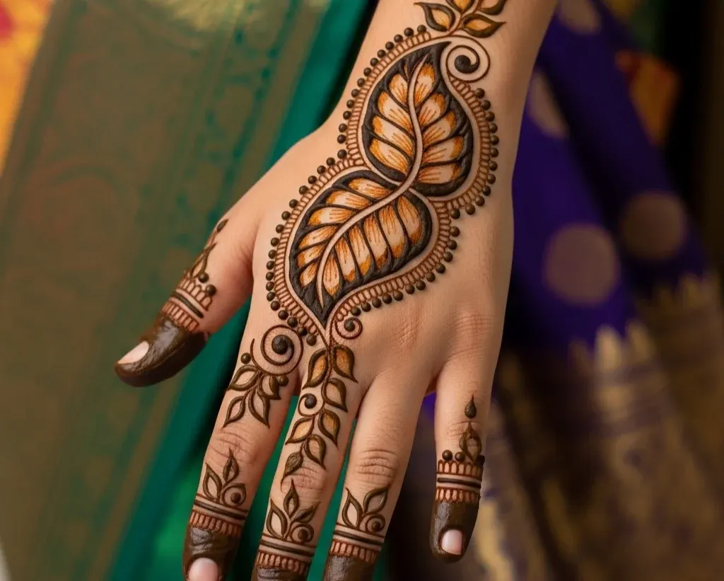 leaf mehndi designs for front hand for girl
