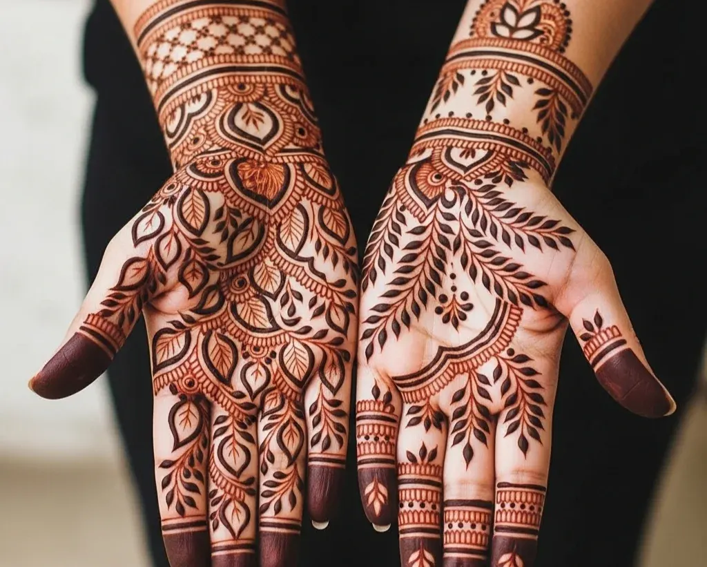 leaf mehndi designs for front hand front and back