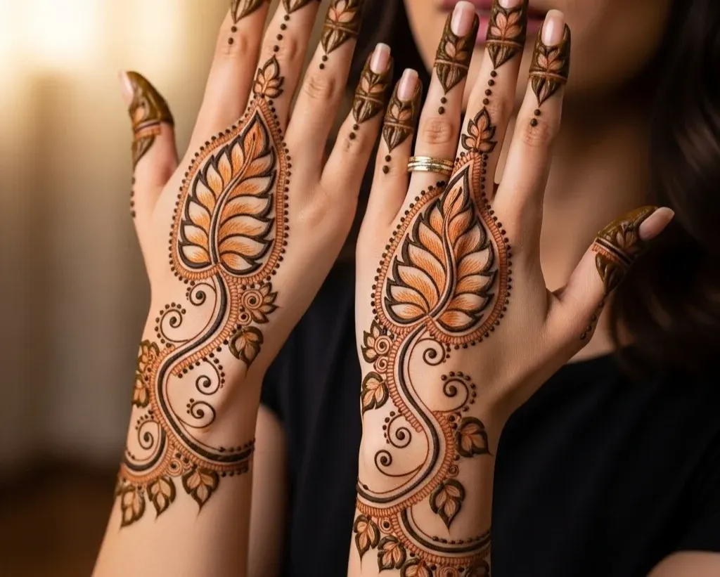 leaf mehndi designs for front hand