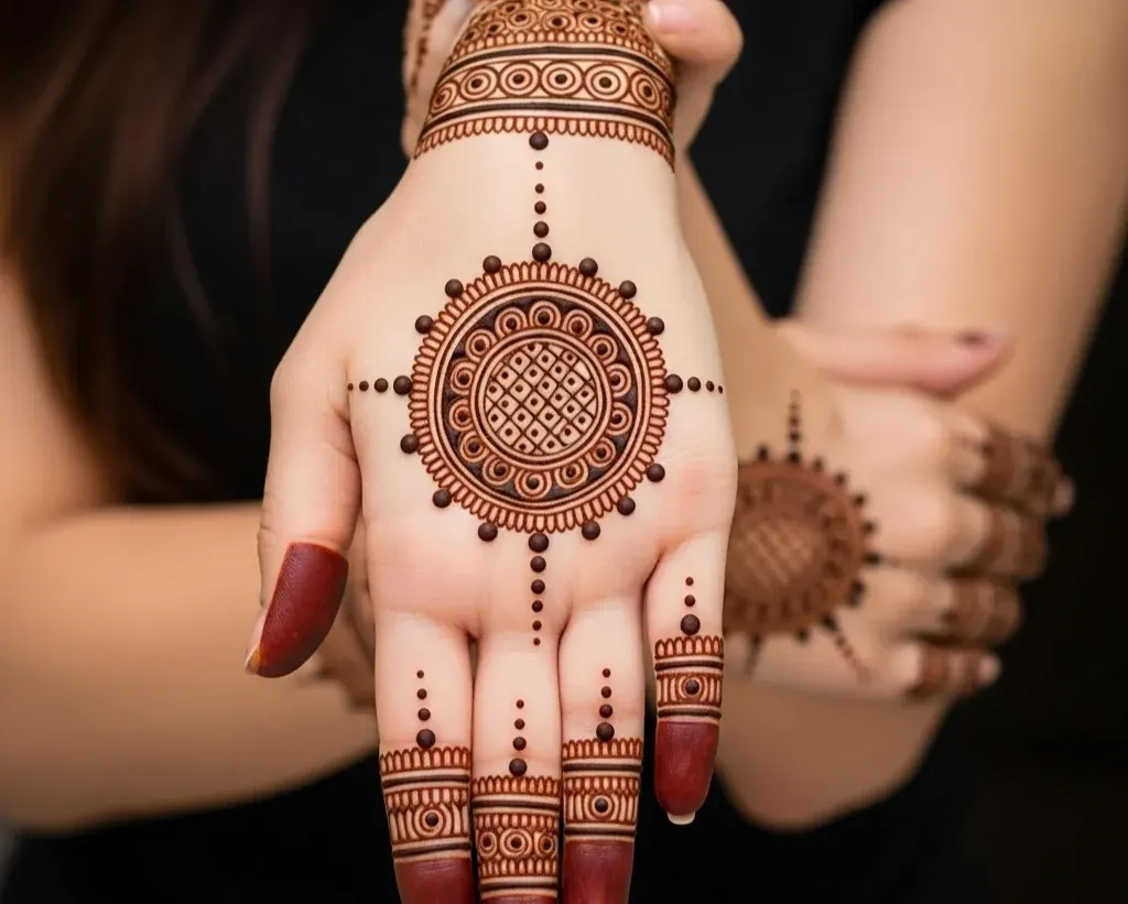 Simple Circle Mehndi Designs for Front Hand