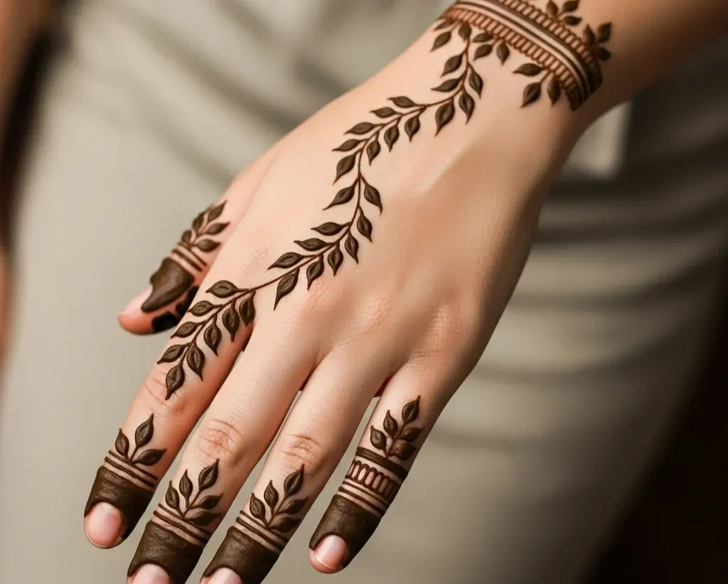 simple leaf mehndi designs for front hand