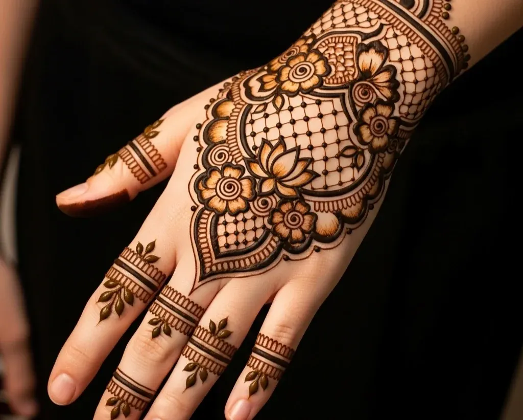 Stylish Back Hand Mehndi Design for Girls
