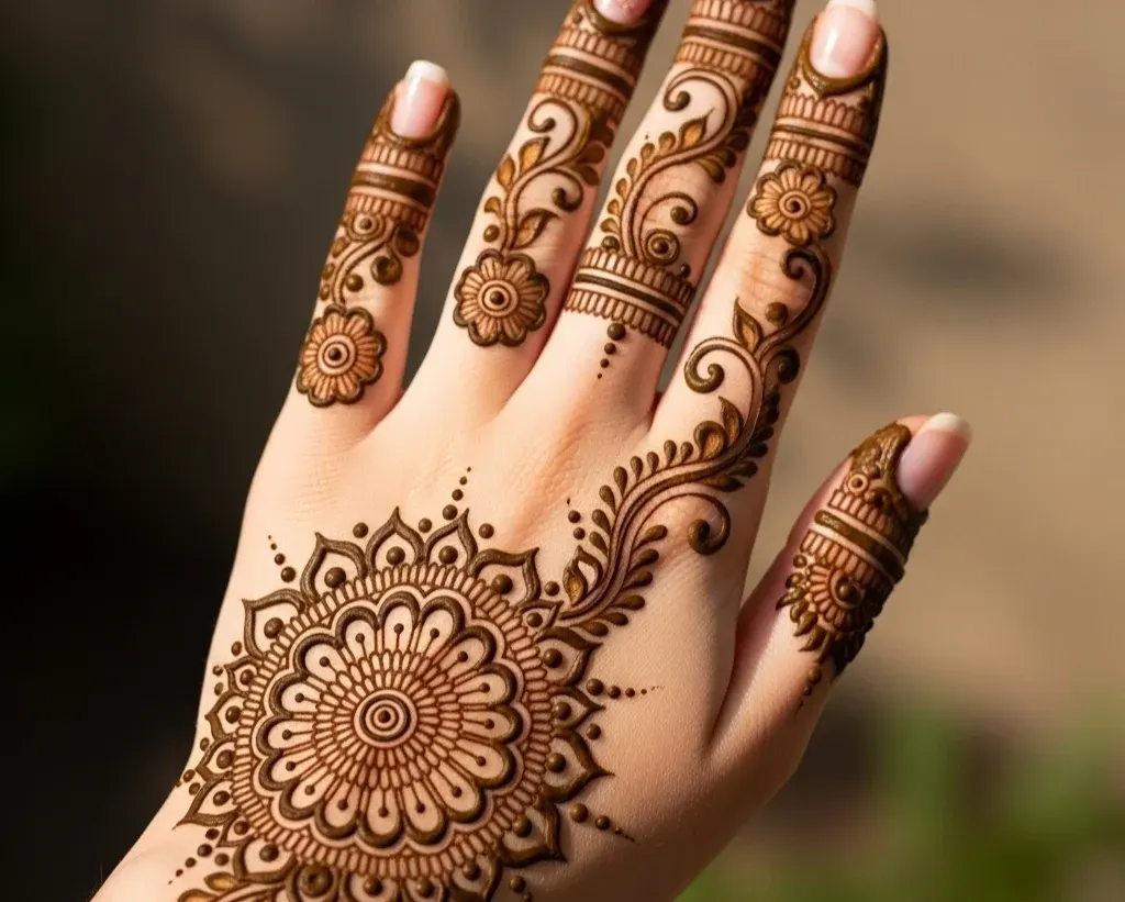 Stylish Back Hand Mehndi Design for Girls