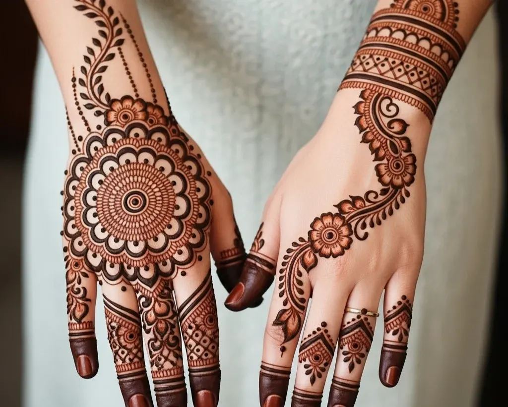 Stylish Back Hand Mehndi Design Front Hand