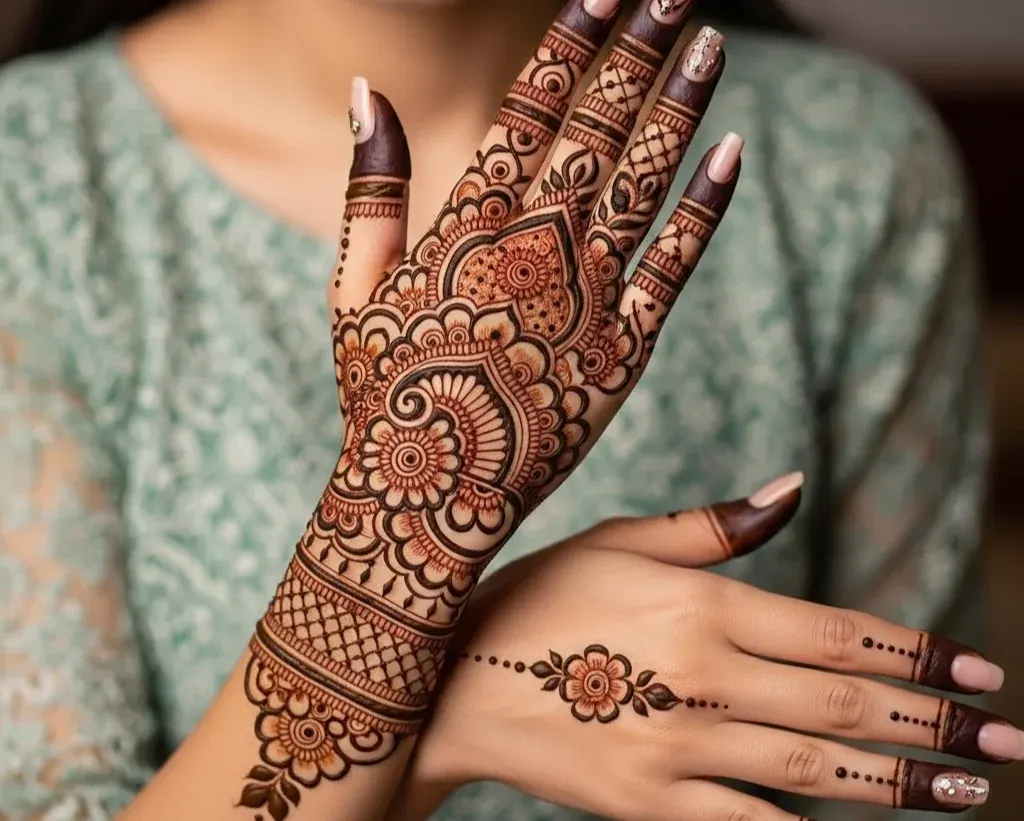 Stylish Back Hand Mehndi Design Front Hand