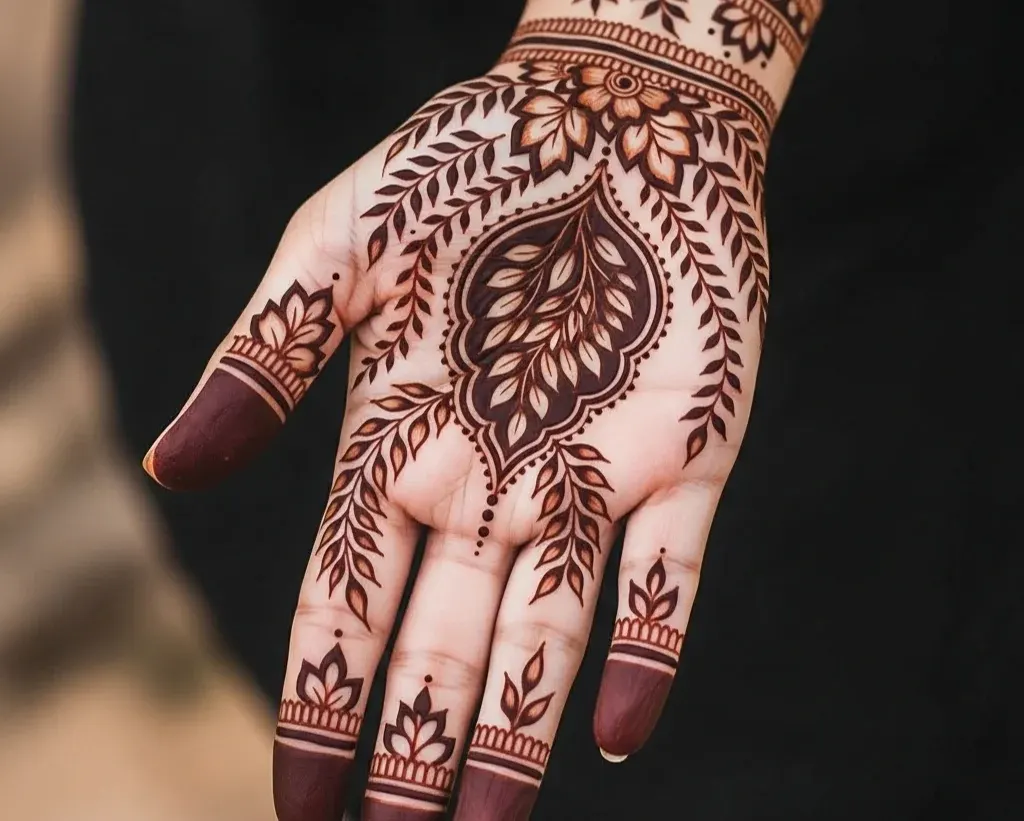 unique mehndi leaf mehndi designs for front hand