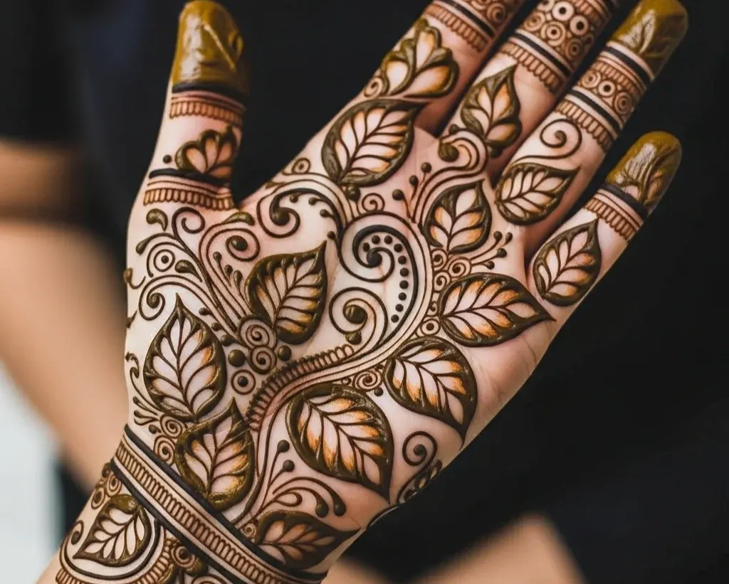unique mehndi leaf mehndi designs for front hand